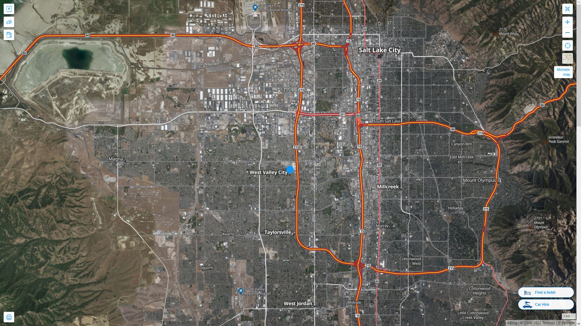 West Valley City Utah Highway and Road Map with Satellite View